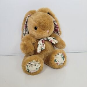 Vtg Kellytoy Brown Bunny Rabbit Stuffed Animal‎ Plush Toy Floral Floppy Ears 90s